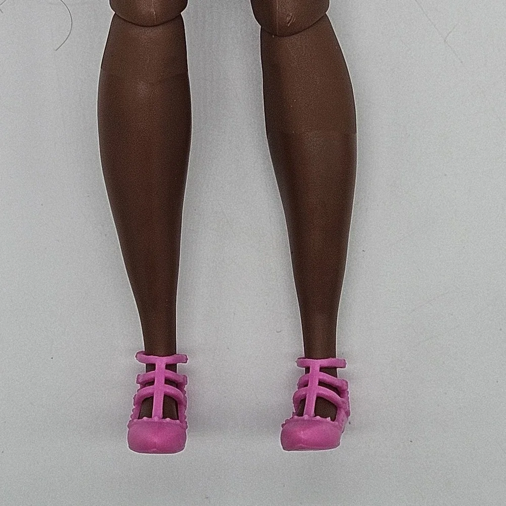 Barbie Doll Curvy Dark Skin Tone Brown Blonde Streaked Hair Pink Swimsuit
